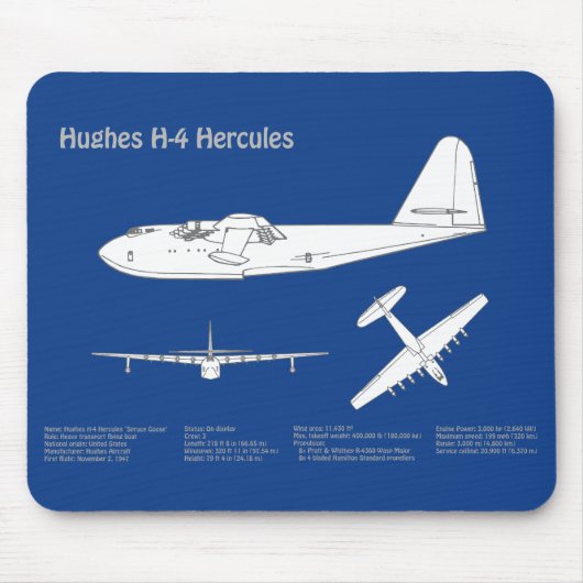 Tapis De Souris Hughes H-4 Hercules Oie d'épinette - Plans d'avion (Devant)
