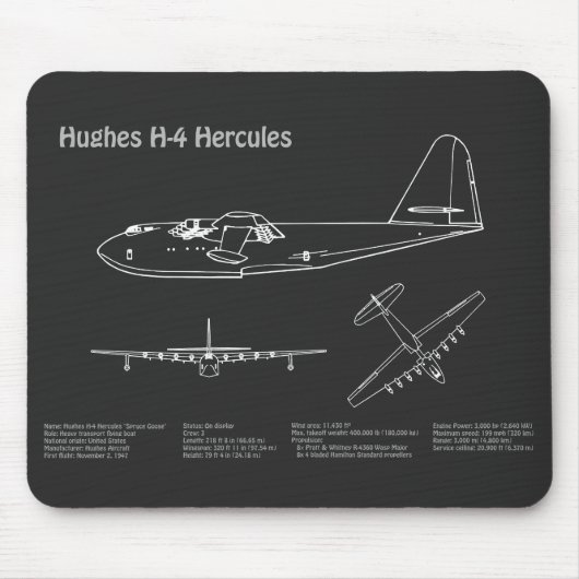 Tapis De Souris Hughes H-4 Hercules Oie d'épinette - Plans d'avion (Devant)
