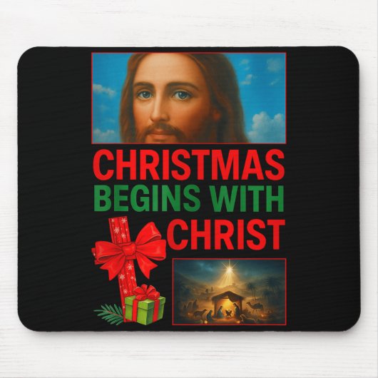Tapis De Souris Hugvyn Christmas Begins With Christ Jesus Cross Ch (Devant)