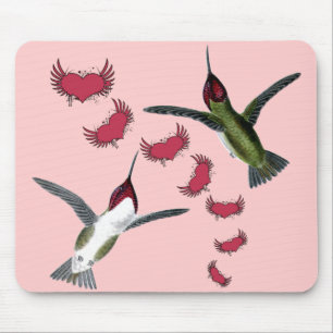 Tapis De Souris Humming Birds Grunge Hearts with Wings