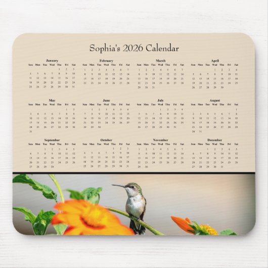 Tapis De Souris Hummingbird on an Orange Flower – 2026 Calendar (Devant)
