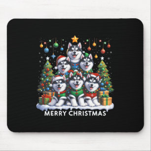 Tapis De Souris Husky Chien Noël Arbre Joyeux Noël Correspondance