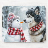 Tapis De Souris Husky Dog et Snowman Friends (Devant)