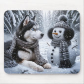 Tapis De Souris Husky et Snowman dans les bois d'hiver (Devant)