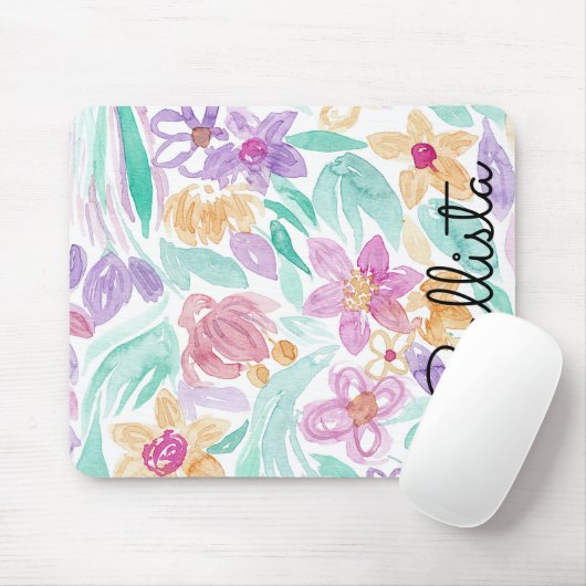 Tapis De Souris Hydrogramme d'aquarelle rose pâle orange (Avec souris)