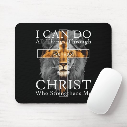 Tapis De Souris I Can Do All Things Through Christ Christian Lion (Avec souris)
