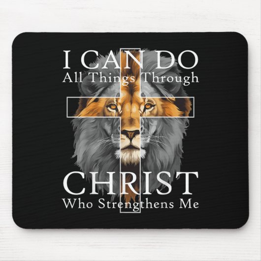 Tapis De Souris I Can Do All Things Through Christ Christian Lion (Devant)
