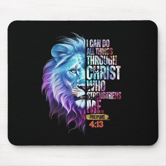 Tapis De Souris I Can Do All Things Through Christ Lion Faith Chri (Devant)