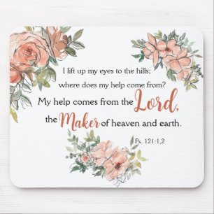 Tapis De Souris "I Lift Up My Eyes" Verse Bible Verse Elegant Aqua