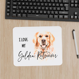 Tapis De Souris I Love My Golden Retriever Watercolor Mousepad