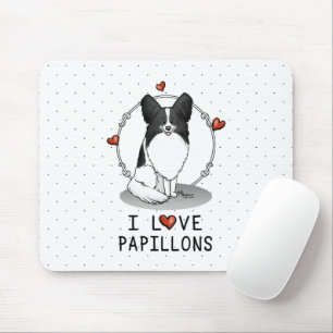 Tapis De Souris I Love Papillons (blanc & noir) Coeurs Chiens mign