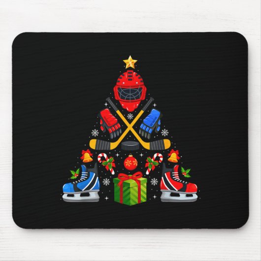 Tapis De Souris Ice Hockey Christmas Tree Lights Red Santa Hat Xma (Devant)