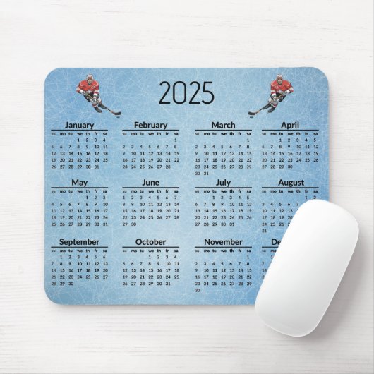 Tapis De Souris Ice Hockey Design 2025 Calendrier Mousepad (Avec souris)