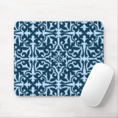 Tapis De Souris Ikat damask pattern - Indigo foncé et bleu clair (Avec souris)