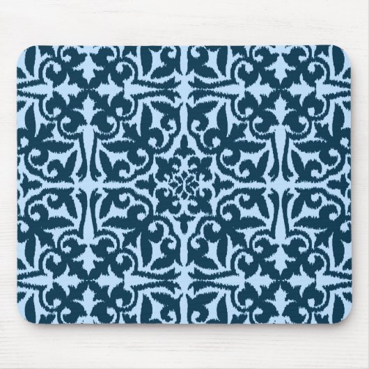 Tapis De Souris Ikat damask pattern - Indigo foncé et bleu clair (Devant)