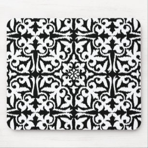 Tapis De Souris Ikat damask pattern - noir et blanc