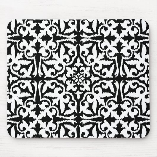 Tapis De Souris Ikat damask pattern - noir et blanc (Devant)