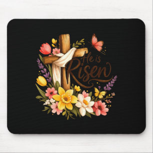 Tapis De Souris Il est Ressuscité Croix Florale Religieuse Pâques
