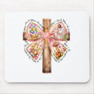 Tapis De Souris Il Est Ressuscité Jésus Coquette Bow Pâques Croix