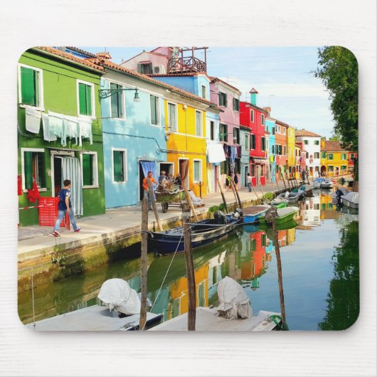 Tapis De Souris Île de Burano près de Venise, Maisons Arc en Ciel (Devant)