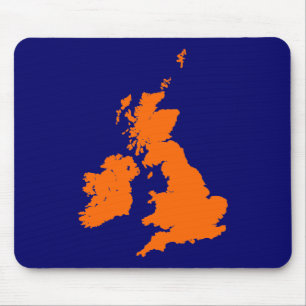 Tapis De Souris Îles britanniques - Orange sur Bleu foncé