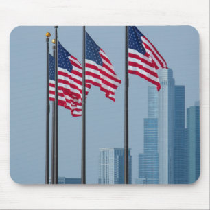 Tapis De Souris Illinois, Chicago. Navy Pier, drapeaux américains 
