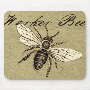 Tapis De Souris Illustration Antique d'Abeille Ouvrière Insecte Vi