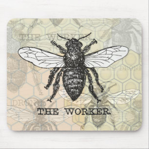 Tapis De Souris Illustration d'abeille ouvrière vintage