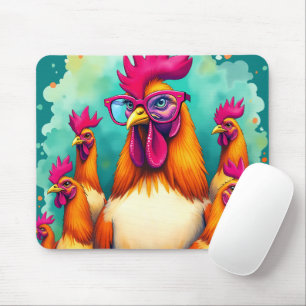 Tapis De Souris Illustration d'art pop rétro humoristique de coq h