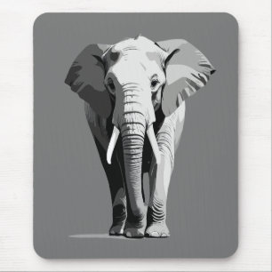 Tapis De Souris Illustration d'Art vectoriel éléphant noir et blan