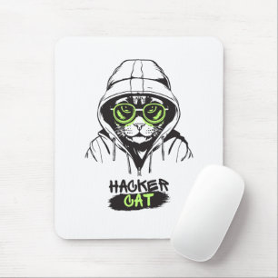 Tapis De Souris Illustration de chat hacker mignon – Cadeau de cyb