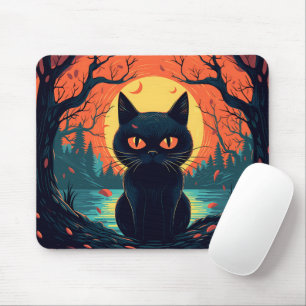 Tapis De Souris Illustration de chat noir Halloween Éffrayant