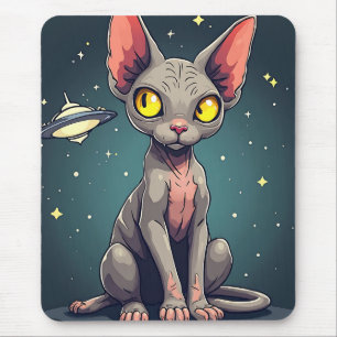 Tapis De Souris Illustration de chat Sphynx UFO dans l'espace de s