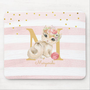 Tapis De Souris Illustration de chats mignonnes Blancs roses Blanc