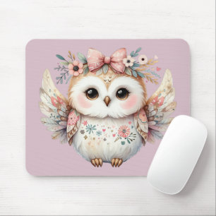 Tapis De Souris Illustration de chouette boho kawaii lavande