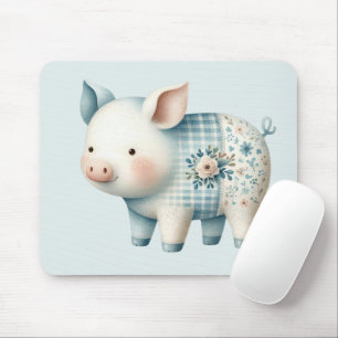 Tapis De Souris Illustration de Cottagecore avec un Cochon en Patc