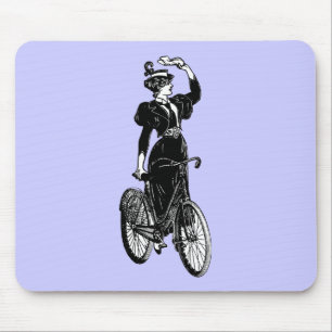 Tapis De Souris Illustration de dame victorienne vintage à bicycle
