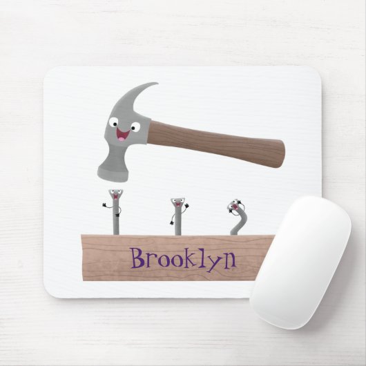 Tapis De Souris Illustration de dessin mignon, marteau et ongles (Avec souris)