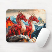 Tapis De Souris Illustration de dragons perchés (Avec souris)