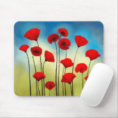 Tapis De Souris Illustration de fleur de coquelicot, champ vert, c (Avec souris)