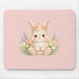 Tapis De Souris Illustration de fleur sauvage de lapin pastel pour