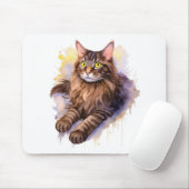 Tapis De Souris Illustration de l'aquarelle de chat Tabby long (Avec souris)