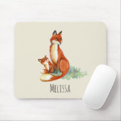 Tapis De Souris Illustration de l'aquarelle Momma Fox et Baby (Avec souris)