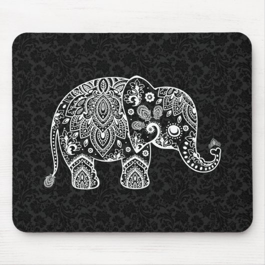 Tapis De Souris Illustration de l'éléphant floral blanc Paisley (Devant)