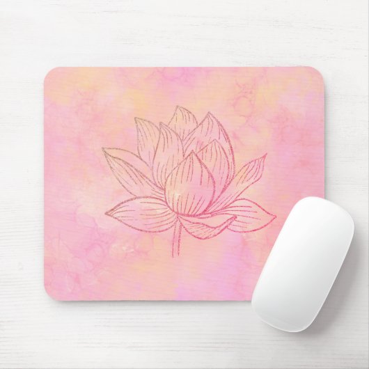 Tapis De Souris Illustration de lotus élégant Art rose clair (Avec souris)