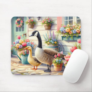 Tapis De Souris Illustration de printemps d'oies de jardin de cott