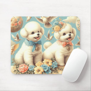 Tapis De Souris Illustration de vintage Cute Bichon Frisé