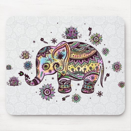 Tapis De Souris Illustration d'éléphant de bébé floral joli et col (Devant)
