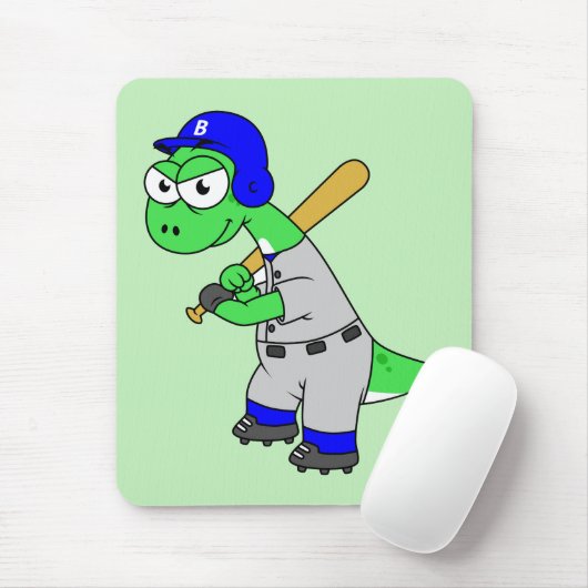 Tapis De Souris Illustration D'Un Joueur De Baseball Brontosaurus. (Avec souris)
