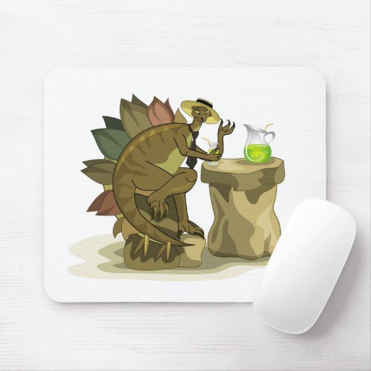 Tapis De Souris Illustration D'Un Stegosaurus Qui Boit Une Boisson (Avec souris)